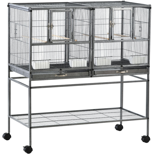 Double Rolling Bird Cage with Removable Metal Tray and Storage Shelf - Black - Pawhut