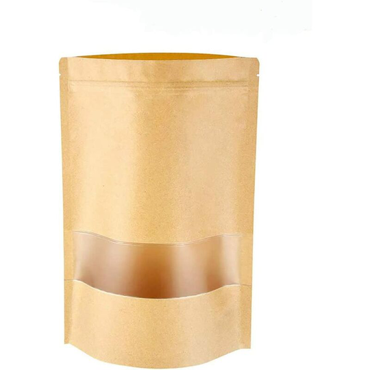 Kartokner - 50pcs Kraft Paper Stand Up Zip Lock Food Bag Brown Paper Pouch with Clear Window Reusable Food Storage Bag Bread Nuts Gift Coffee Beans