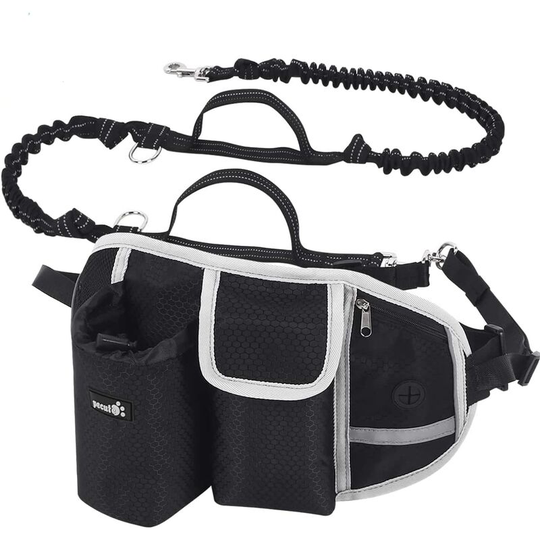 Monly - Dog Leash Hands-Free Dog Leash Up to 110kg Shock Absorption, Comfortable, Reflective Stitching, Ideal for Running, Jogging and Walking (Black)