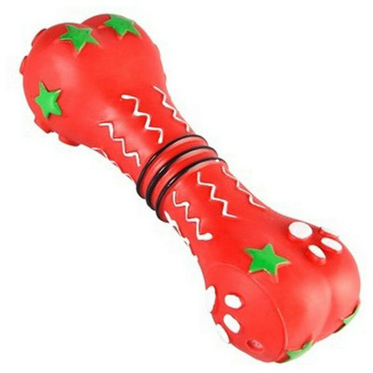 Bone Vinyl Christmas Dog Chew Toy (One Size) (Red/Green) - Red/Green - House Of Paws