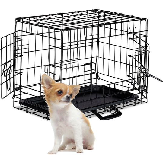Relaxdays Dog Cage, Folding Transport Crate, Whelping Pen, 2 Doors, Floor Tray, Metal, S, Black