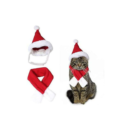Cat Dog Christmas Fancy Dress Costume, Christmas Scarf Hat Kit Pet Decoration Thsinde