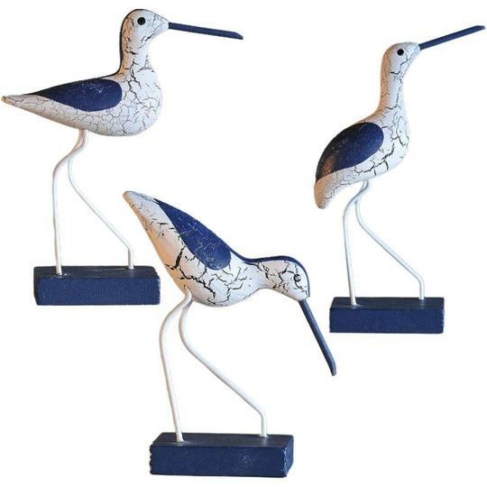 Deckon - Pieces Coastal Decor Wood Seagull Figurine Bird Statue Nautical Coastal Ocean Home Decor Beach Coastal Bird Ornament for Table Desk Office