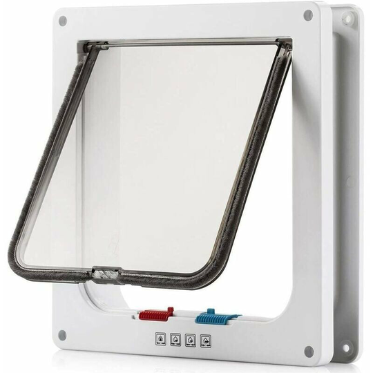 Large Cat Door (Exterior Size 9.8' x 9.2') with 4 Way Locking Cat Flap, Waterproof Door, White Pet Door Kit for Kitten and Small Dogs with Less Than