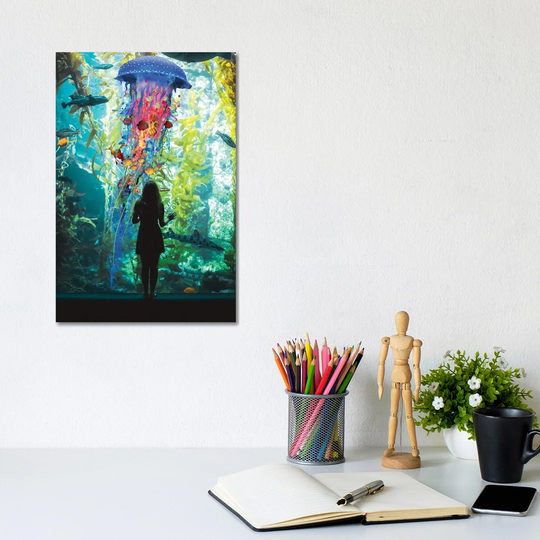 Electric Jellyfish World Is an Aquarium by David Loblaw - Graphic Art Print on Canvas