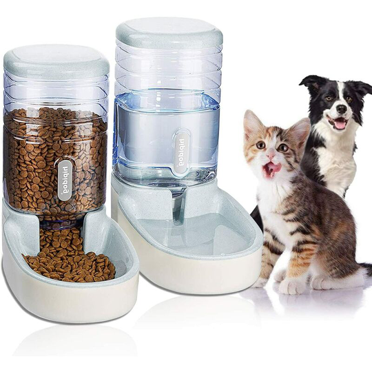 Gdrhvfd - Automatic water and food dispenser for pets, cats, dogs, 3.8 l, with 1 water dispenser and 1 automatic feeding station - white