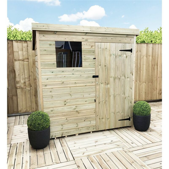 Marlborough Pent Sheds(bs) - 6 x 3 Pressure Treated Tongue And Groove Pent Shed With 1 Window + Single Door + Safety Toughened Glass