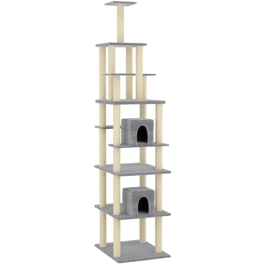 Cat Tree with Sisal Scratching Posts Light Grey 216 cm vidaXL - Grey