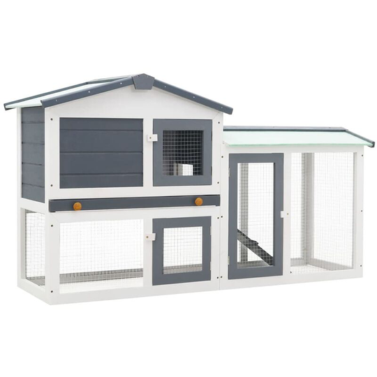 Vidaxl - Outdoor Large Rabbit Hutch Grey and White 145x45x85 cm Wood Grey