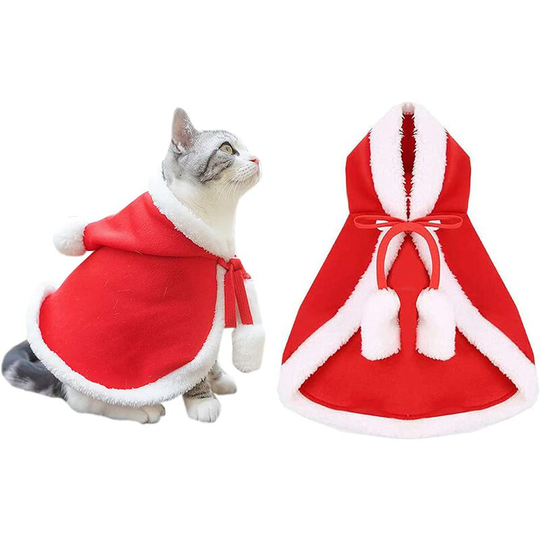 Litzee - Cat Christmas Costume,Christmas Pet Clothes,Adjustable Santa Pet Cape, Pet Hoodie Coat for Small Medium Large Cats and Dogs for Halloween,