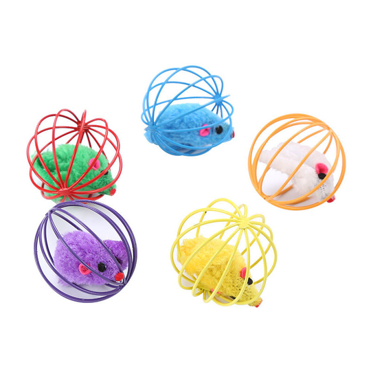 Pet cat toy cage mouse wire cage plush mouse - 5pcs