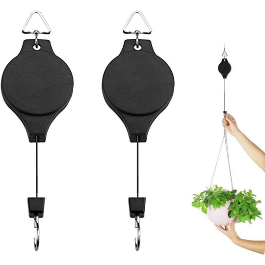 Litzee - Plant Pulley 2 Pack Retractable Hanging Baskets Adjustable Hanging Basket Hooks for Plants and Birds Feeder