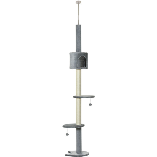 Cat Tree, Kitten Play Tower w/ Solid Scratching Post, Light Grey - Light Grey - Pawhut