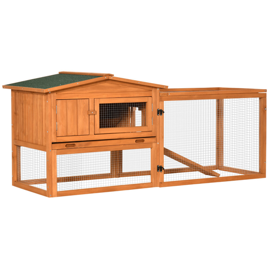 PawHut Rabbit Hutch and Run Outdoor w/ Sliding Tray Hay Rack Ramp
