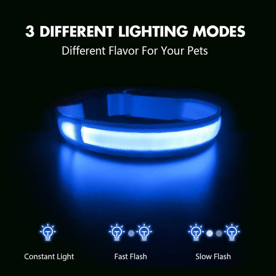 (Blue, L) LED Dog Collar with Rechargeable & Waterproof