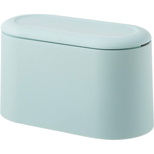 Mini Countertop Trash Can for Press, Cartridge Lid, Trash Can, Makeup Holder, Vanity, Bathroom, Kitchen, Office (Blue Light)