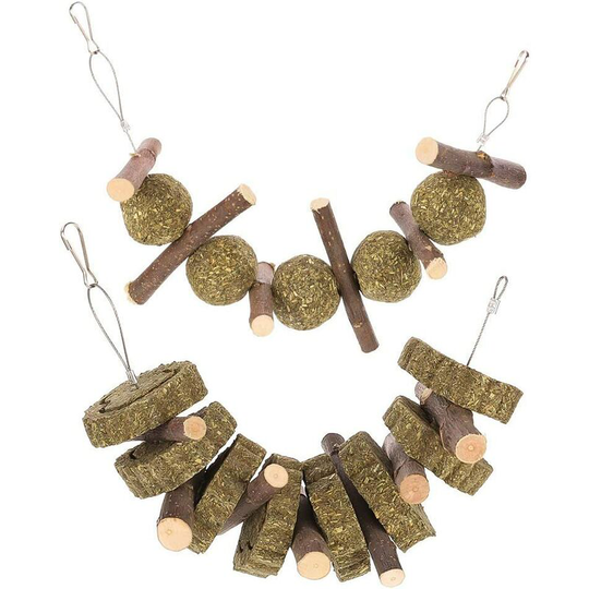 2 Pieces Chew Toys Natural Apple Tree Branches Grass Cakes Grass Ball Toys for Small Animals Rabbits Hamsters Chinchillas Guinea Pigs Guinea Pigs