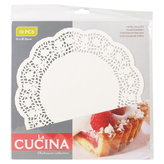 (26cm - Pack of 50) Round White Paper Doily Lace Doilies 4 Sizes Cake