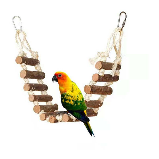 Birds Toy, Wooden Ladder with Rope Swing Bridge for Training Toy for Budgies Parakeets African Gray Parrots