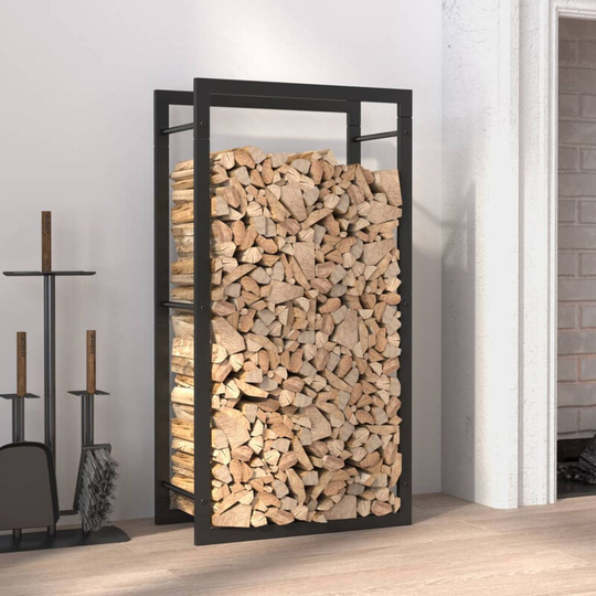 Asupermall - Firewood Rack Matt Black 50x28x94 cm Steel