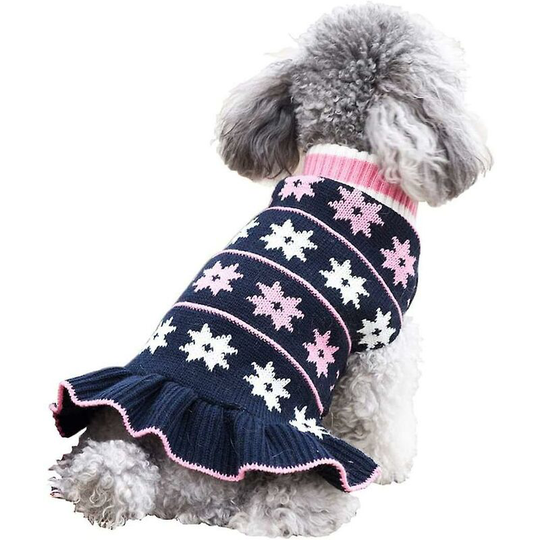 Dog Sweater Small Turtleneck Dog Sweater Dress Knitted Warm Dog Clothes Navy Blue s - Thsinde