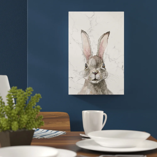 'Thinking Rabbit' Watercolour Painting Print on Wrapped Canvas