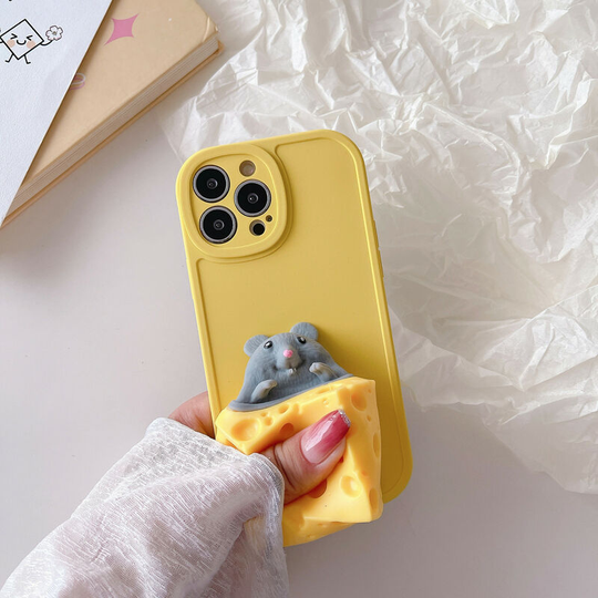 1PCS for iPhone 13 Pro Max Three Dimensional Creative Decompression Mobile Phone Case 3D Funny Cute Soft Silicone Squeeze Cheese Mouse Stress Relief