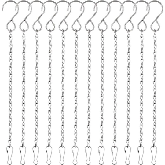 Perle Rare - 12 Pack Hanging Chains, 10' Hanging Basket Chain, Garden Plant Hanger Metal Chain Strap Hook Clip for Bird Feeders, Wind Chimes,