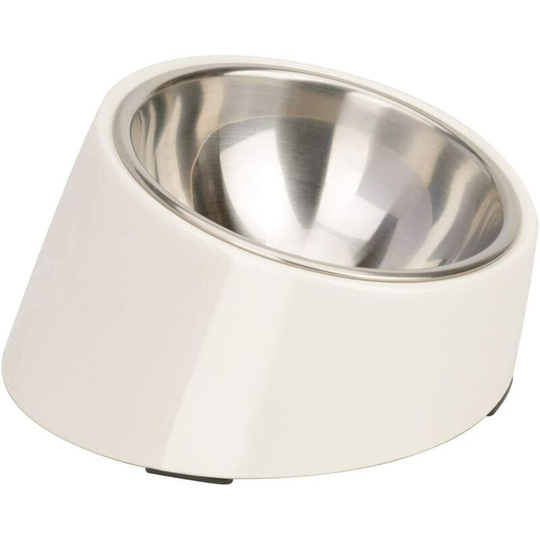 Small dog and cat bowl, tilted bowl, modern and elegant melamine stand with removable solid stainless steel bowl
