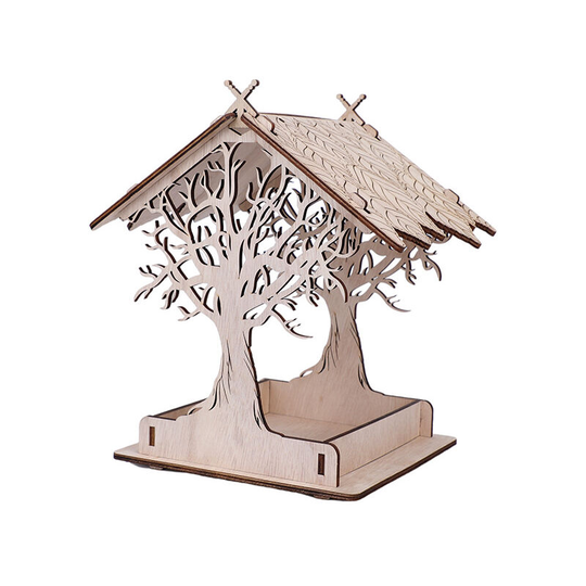 Wild Bird Feeder Outdoor Wooden Bird Feeder Outdoor Nesting Box Hanging Bird Feeder for Garden (Light Color)