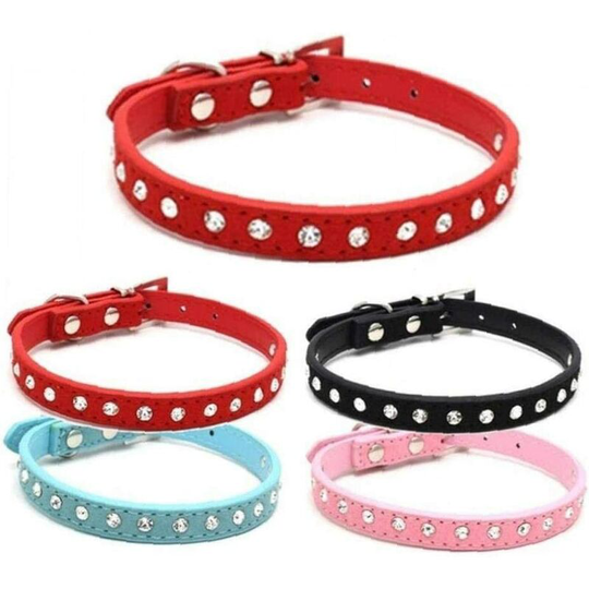 Small Bling Red Crystal Rhinestone pu Leather Puppy Cat Collars Necklace Collar Personality Pet Products - -xs