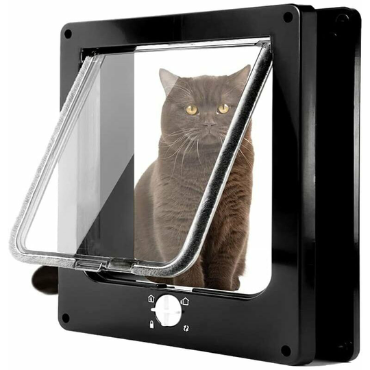 4-Way Magnetic Cat Flap, Easy Installation Cat Flap for All Pets, Manual Sliding Pet Door on Wall / Wood / upvc Door (Black,Medium)