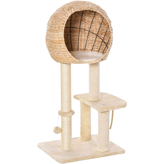 100cm Cat Tree Tower Kitten Climbing Tower w/ Scratching Post Condo - Beige - Pawhut