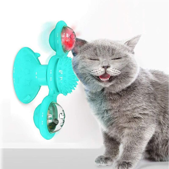 Interactive Cat Catnip Toy for Indoor Cats, Windmill Catnip Toy Funny Kitten Toys Cat Toothbrush Toy Cats Hair Brush Turntable Massage Scratching