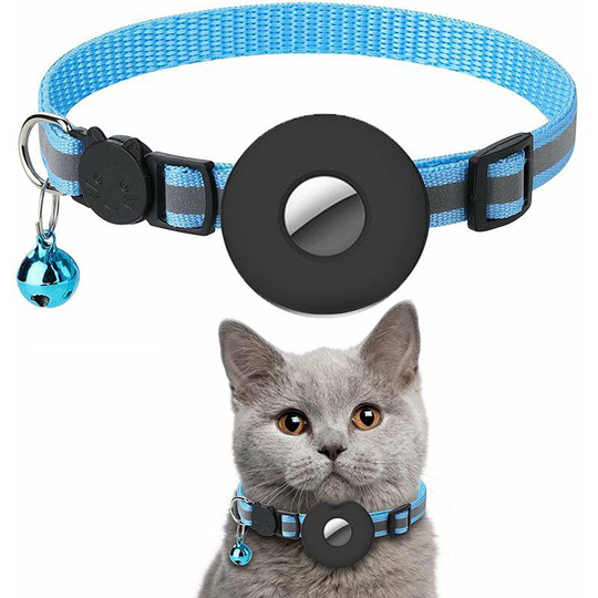 Cat airtag collar, reflective cat airtag collar with bell and silicone waterproof airtag holder