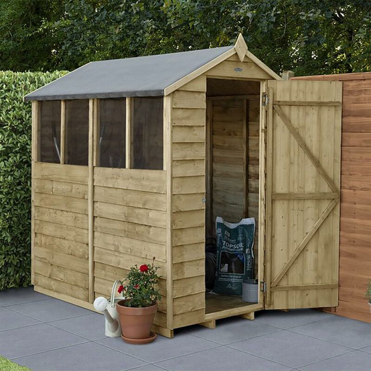 Forest Apex Overlap Pressure Treated 6x4 Wooden Garden Shed - 4 Windows