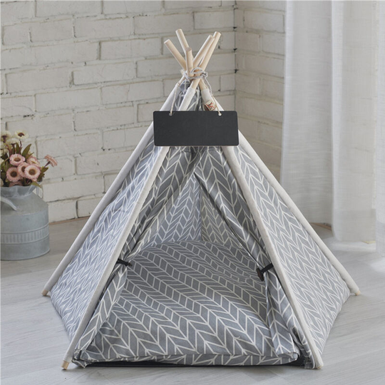 Foldable Pet Dog Cat Nest Bed Tent Wood Support, 50x50x60CM Grey - Livingandhome