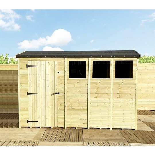14 x 5 reverse Pressure Treated Tongue and Groove Single Door Apex Shed (High Eaves 74') + 3 Windows