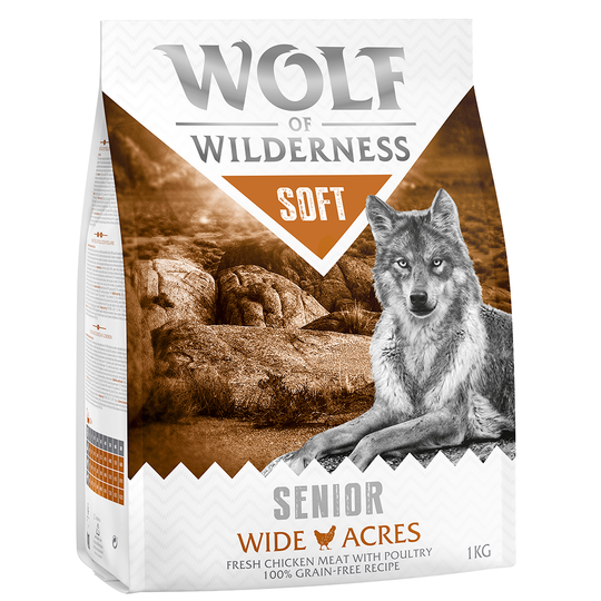 3 x 1kg Wolf of Wilderness Dry Dog Food - 2 + 1 Free!* - Senior Soft "Wide Acres" Chicken (3 x 1kg)
