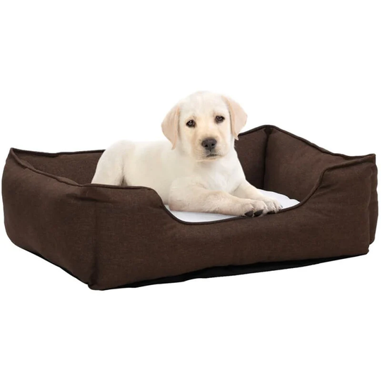 Dog Bed Brown and White 85.5x70x23 cm Linen Look Fleece