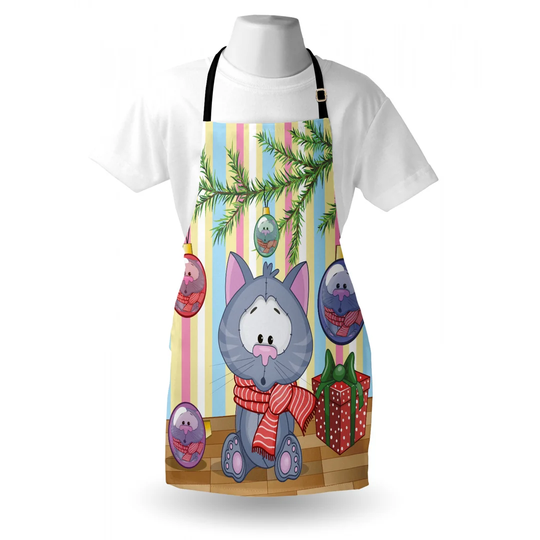 Kitten with Scarf under the Tree with Ball Apron