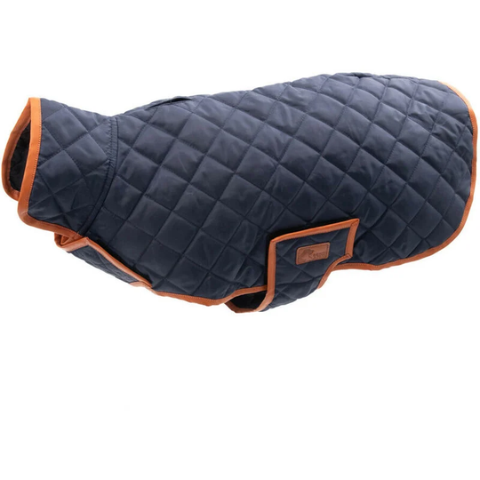 Quilted Leather Bound Dog Coat (xl) (Navy/Tan) - Navy/Tan - Benji&flo