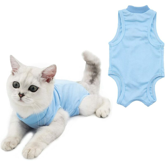 1 Pcs Cat Recovery Suit Blue Pet Surgical Recovery Clothes Breathable After Surgery Clothes Size m