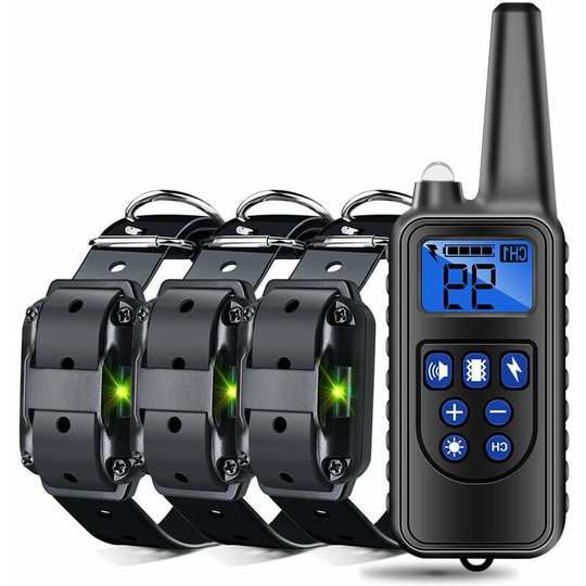 Bearsu - Rechargeable Training Collar for Three Dogs, 800m Remote Control Range, Button Lock and IP67 Water Resistant, Electric Collar with