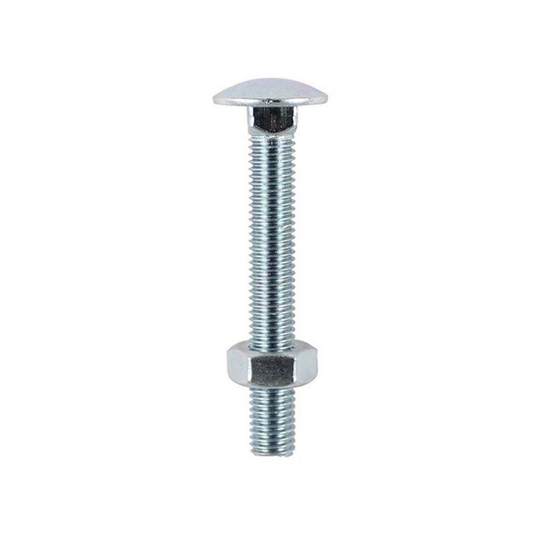 M12 x 150mm Carriage Bolt With Hex Nut - Zinc Qty 10 - Timco