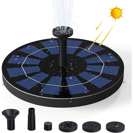 Solar Fountain 3W Solar Fountain Floating Pump Fountain Built-in 1200mAh Battery with 6 Nozzles Solar Aerator Garden Decoration