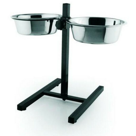 Raised Dog Bowl Set (m) (Silver/Black) - Silver/Black - Lazy Bones