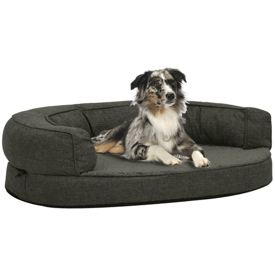 Ergonomic Dog Bed Mattress 90x64 cm Linen Look Fleece Dark Grey