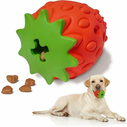 Indestructible Sturdy Natural Rubber Strawberry Shaped Dog Intelligence Toy Dental Care Snack Ball Unbreakable Dog Ball Dog Chew Toy Dog Toy Dog Food