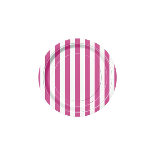 Hot Pink Stripes Party Dessert Plates 8pk